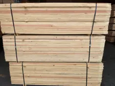 Pallets of 1" x 2" nursery stakes milled from douglas fir wood with a point